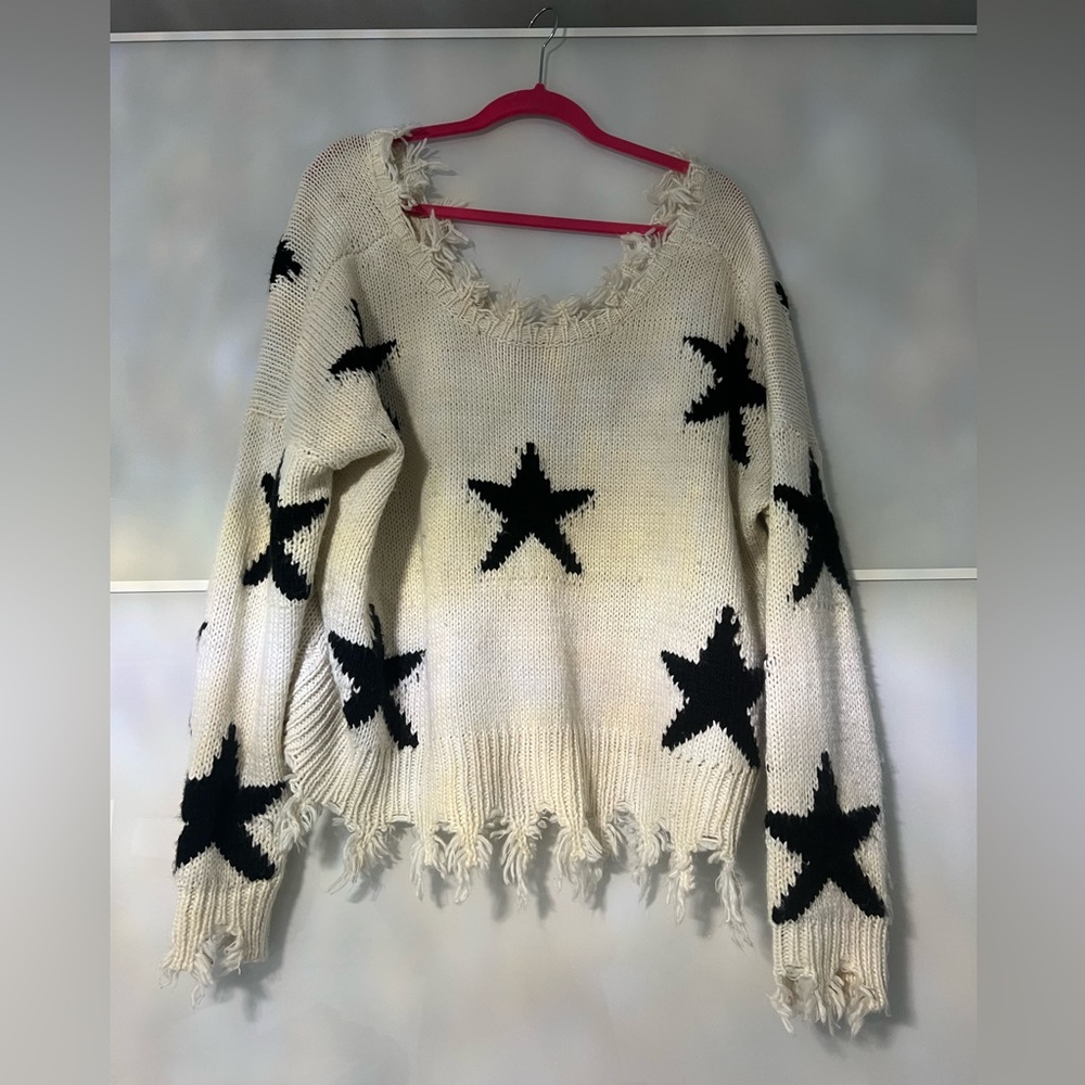 Off the shoulder (over sized) star fringe sweater